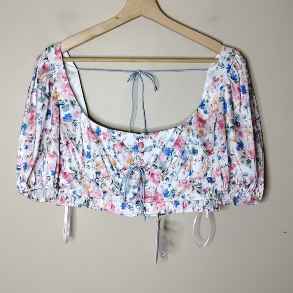 NWT For Love & Lemons Juliet Crop Top XL Floral Puff Sleeve Romantic Coquette - Picture 4 of 11